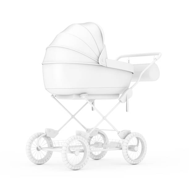 istock Modern Baby Carriage, Stroller, Pram Mock Up in Clay Style. 3d Rendering 1163971532