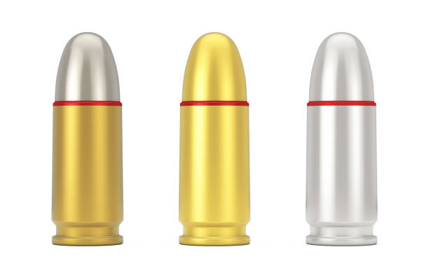 istock 9 mm Metal Golden and Silver Gun Bullets. 3d Rendering 1163971545