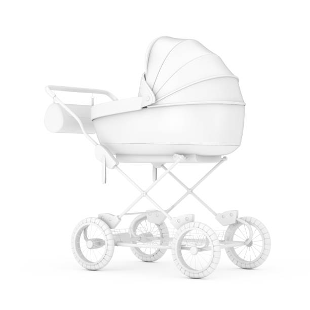 istock Modern Baby Carriage, Stroller, Pram Mock Up in Clay Style. 3d Rendering 1163971589