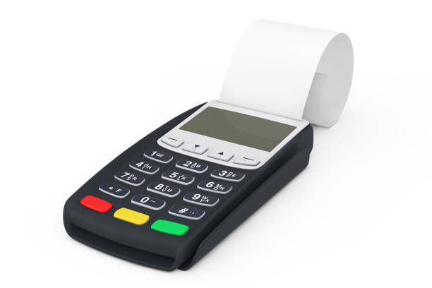 istock Bank Terminal Cash Register POS Machine for Payment with Blank Rolled Cach Tape. 3d Rendering 1163971592