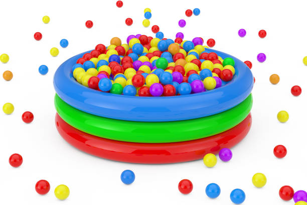 istock Many Colorful Plastic Balls Falled and Filled Children Pool. 3d Rendering 1163971664