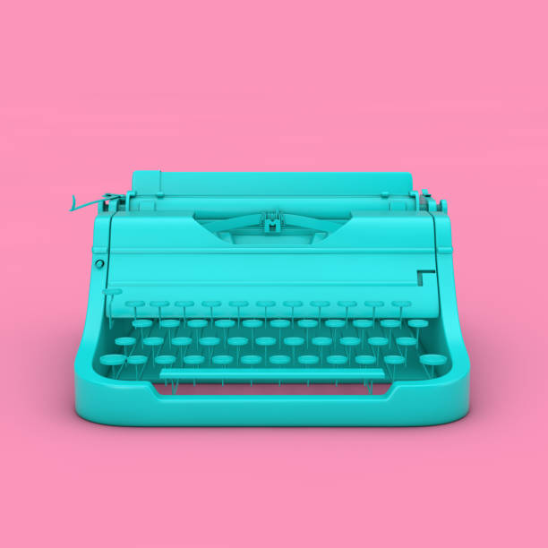 istock Old Vintage Retro Blue Typewriter in Duotone Style. 3d Rendering 1163971704