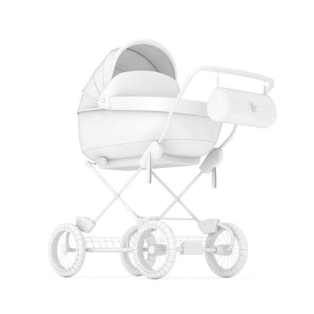 istock Modern Baby Carriage, Stroller, Pram Mock Up in Clay Style. 3d Rendering 1163971766