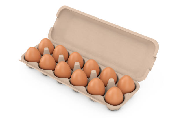 istock Fresh Chicken Beige Eggs in Carton Package Box Container. 3d Rendering 1163971778