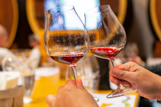 istock Professional wine tasting, sommelier course, looking at red dry wine in wine glass 1163973022