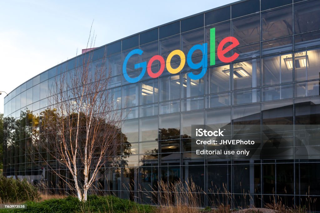 Google's headquarters in Silicon Valley in Mountain View, California. Mountain View, California, USA - March 28, 2018: Google sign at Google's headquarters in Silicon Valley. Google is an American technology company. Google - Brand-name Stock Photo
