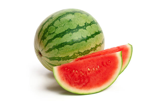 istock Slice of watermelon on white background 1163976748