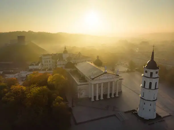 Photo of Aerial view of The Cathedral Square, main square of Vilnius Old Town, a key location in city`s public life, Vilnius, Lithuania