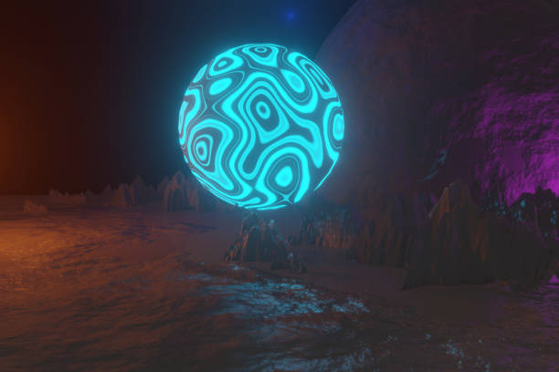istock 3d render, abstract background, cosmic landscape, round portal, pink blue neon light, virtual reality, energy source, glowing round frame, dark space, ultraviolet spectrum, laser ring, fog, ground 1163977465