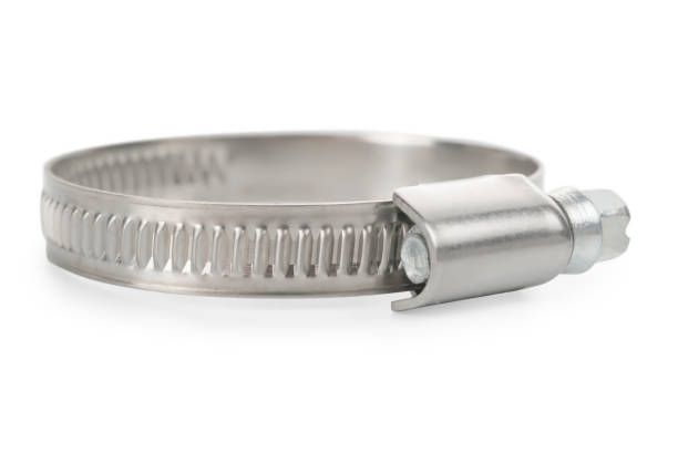 steel hose clamp isolated on white with clipping path - hose clip imagens e fotografias de stock