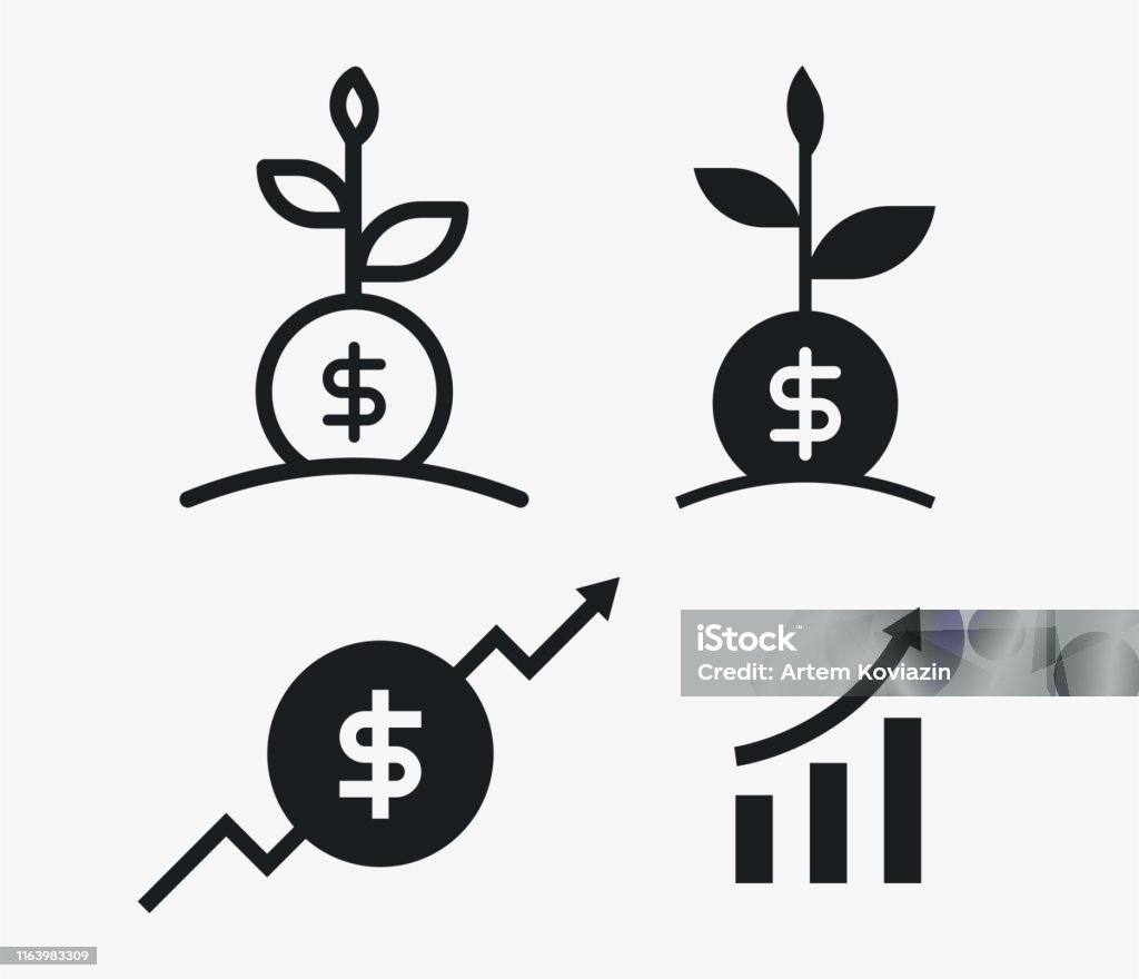 Pertumbuhan Bisnis Memulai Grafik Investasi Set Ikon Vektor Datar