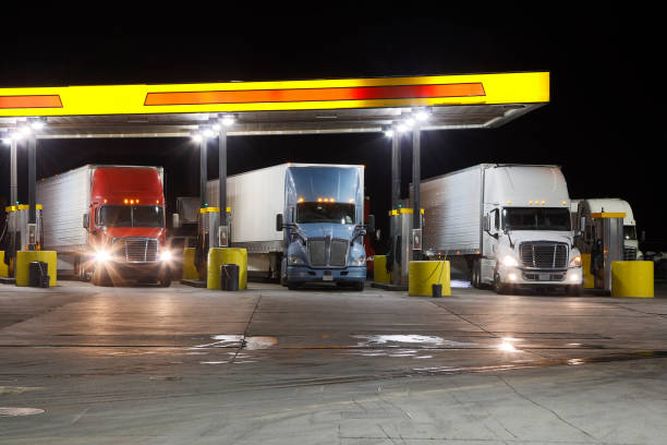 Trucks Filling Up At Truck Stop Missouri Usa Stock Photo - Download Image  Now - Gas Station, Truck Stop, Truck - iStock