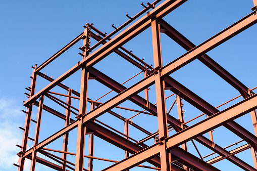 Steel frame of a building under construction