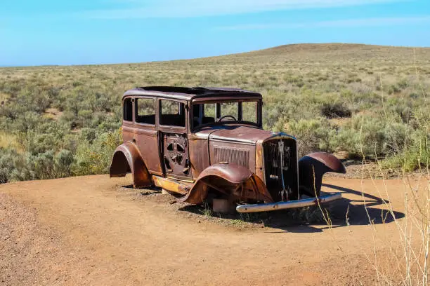 1932 Studebaker in Petrified Forest National Park on Route 66 in Arizona