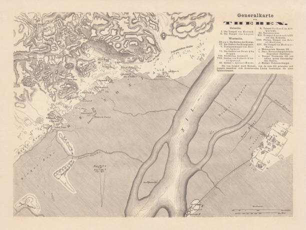 istock Historical map of Thebes, Egypt, wood engraving, published in 1879 1163985471