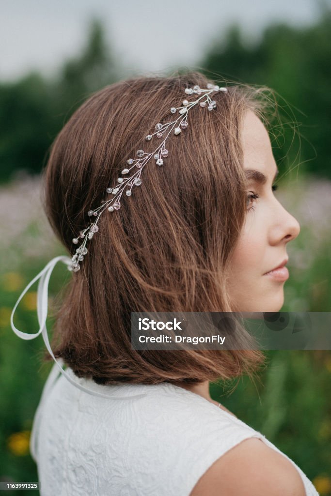 Rear View Of Bride With Hairstyle Decorated By Fancy Hair Accessory Stock  Photo - Download Image Now - iStock