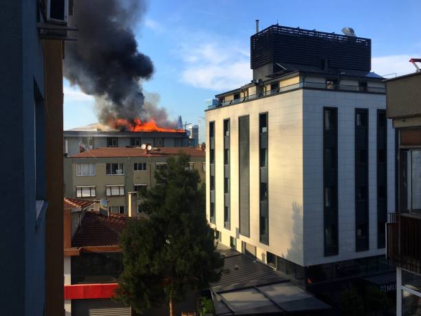 istock Fire on a rooftoop of a building in Istanbul city. 1163992437