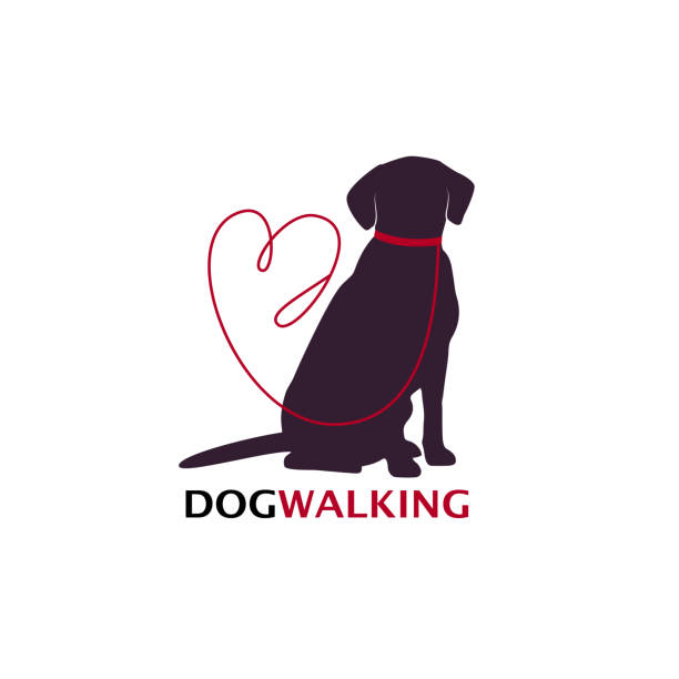 Dog walking logo template with sitting dog silhouette. Dog walking logo template with sitting dog silhouette. Vector Illustration. dog sitting icon stock illustrations