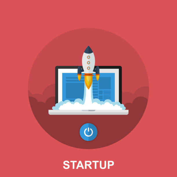 istock Startup Business Concept. Flat Vector Illustration of Laptop with Rocketship 1163994998