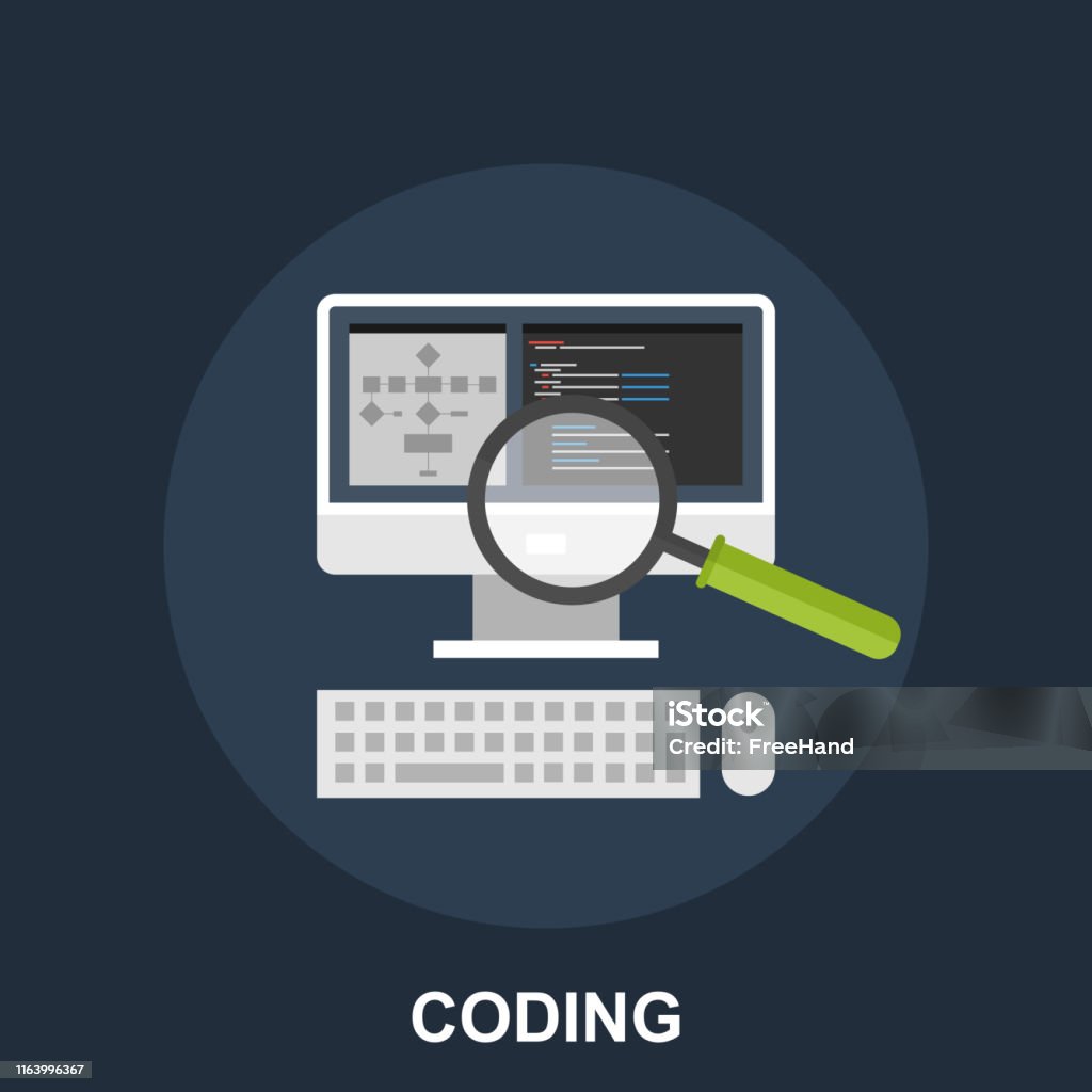Flat Design Concept Of Computer With Coding Stock Illustration ...