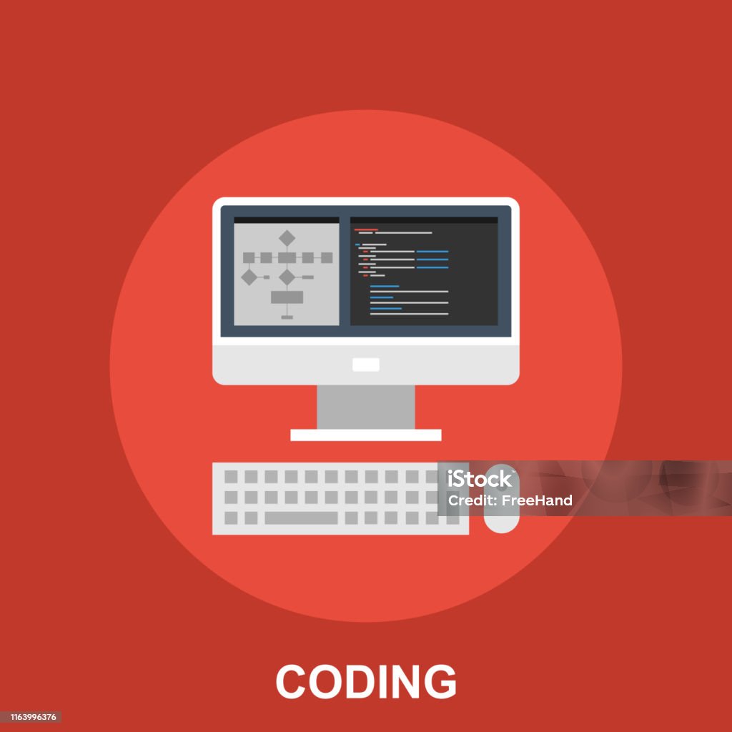 Flat Design Concept Of Computer With Coding Stock Illustration ...
