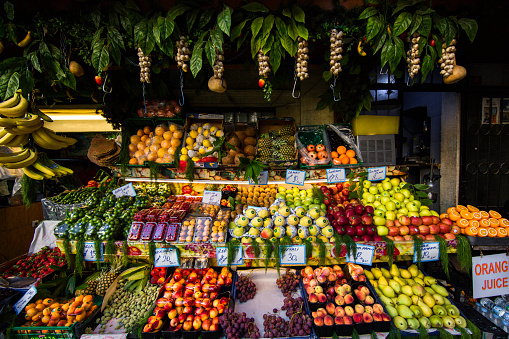 8th June, 2022 - Fruit stand in a market in Seville, Andalusia, Spain