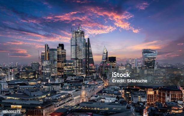 The City Of London Just After Sunset United Kingdom Stock Photo - Download Image Now