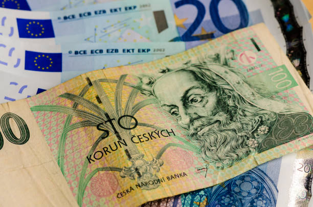 istock Czech Korun bank note against a number of Euro notes 1164005293