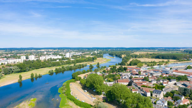 View of the Loire and part of the city of Nevers stock photo