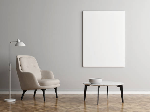 istock Minimalism design, Armchair with mock up poster on gray wall 1164013693
