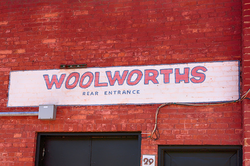 Painted on brick - Woolworths store sign seen in Bisbee, AZ