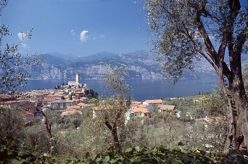 Monte Baldo, Northern Italy, 1985. Landscape on Lake Garda with Lake Garda mountains.