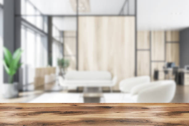 istock Waiting room with sofa and armchairs, blur 1164014924