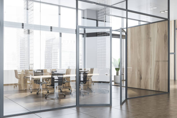 istock Glass office hall with conference room 1164015029