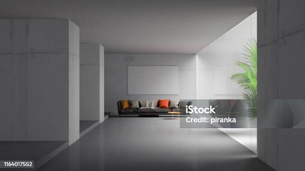 Modern Room Stock Photo - Download Image Now - Living Room, Concrete, Sparse