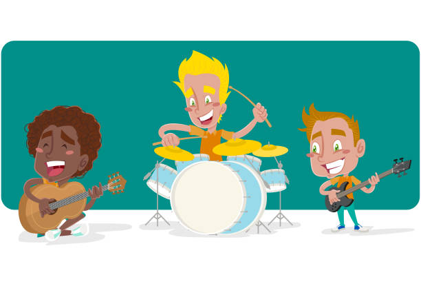 ilustraciones, imágenes clip art, dibujos animados e iconos de stock de top chicos banda musical - adulation little boys group of people teenage girls