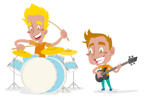 ilustraciones, imágenes clip art, dibujos animados e iconos de stock de top chicos banda musical - adulation little boys group of people teenage girls