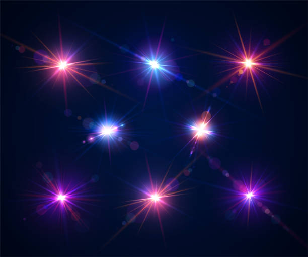 istock Glowing lens flares. Set of beautiful glare effects with bokeh, glitter particles and rays. Sparkling light effects of flash with colorful twinkle. Shining abstract background 1164022762