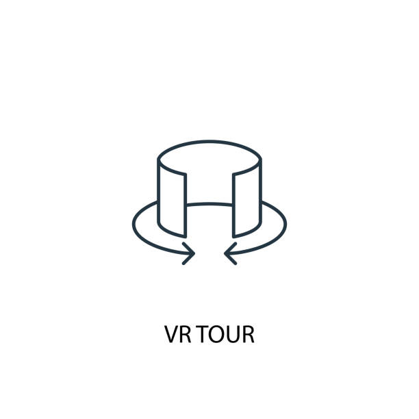 VR tour concept line icon. Simple element illustration. VR tour concept outline symbol design. Can be used for web and mobile UI/UX VR tour concept line icon. Simple element illustration. VR tour concept outline symbol design. Can be used for web and mobile UI/UX wide angle stock illustrations