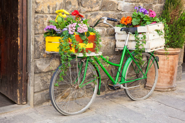istock Green bicycle decorated with flowers parked in Florence 1164026420