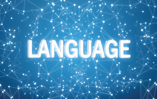 Language On Digital Interface And Blue Network Background Stock ...