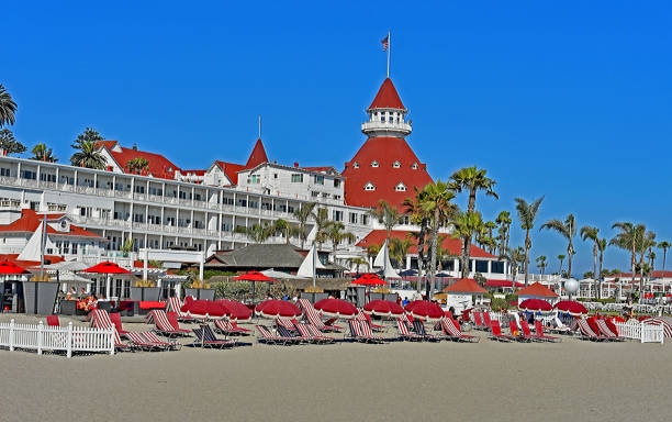 Historic resort on Coronado island Victorian hotel del Coronado at sunset. San Diego, California/USA - August 13, 2019
