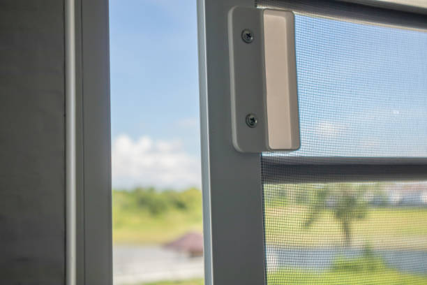 istock Open mosquito net wire screen on house window protection against insect 1164033521