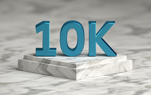 Social media concept likes number 10K or 10000 standing on marble pedestal. 3d illustration.