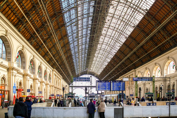 Budapest / Hungary - October 17 2013: Keleti railway train station interior view in Budapest