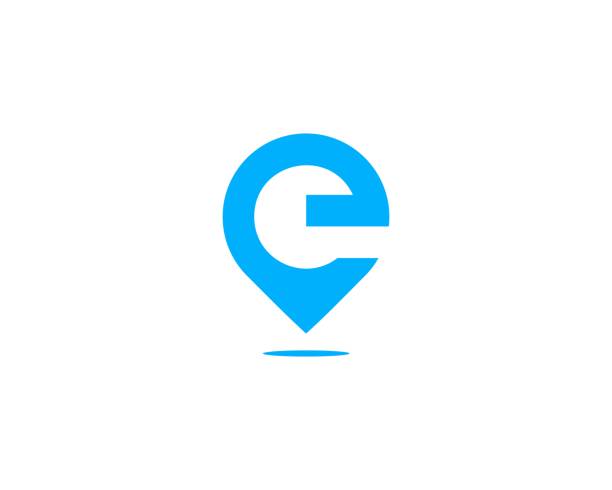 e-pin-standort-logo - buchstabe e stock-grafiken, -clipart, -cartoons und -symbole