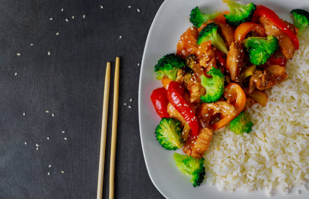 istock White rice with stir fried chicken, broccoli and papper 1164043677