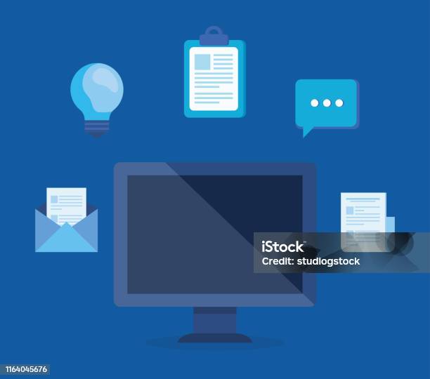 Computer Technology With Documents Information And Chat Bubble Stock ...