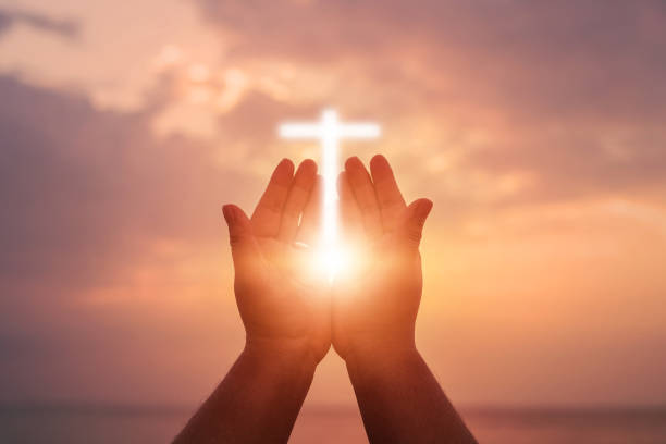 istock Human hands open palm up worship. Eucharist Therapy Bless God Helping Repent Catholic Easter Lent Mind Pray. Christian Religion concept background. fighting and victory for god 1164047243