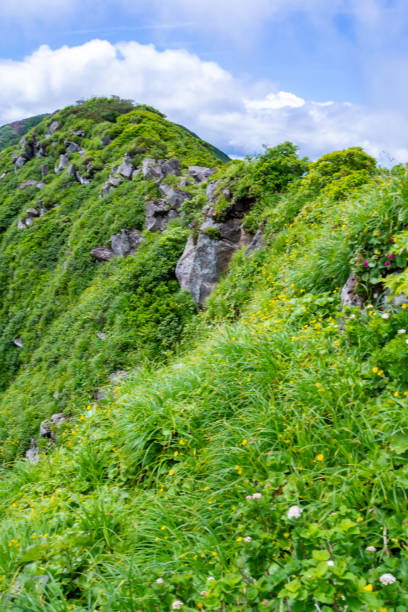 istock Mountain landscape against cloudy blue sky in Japan 1164050742